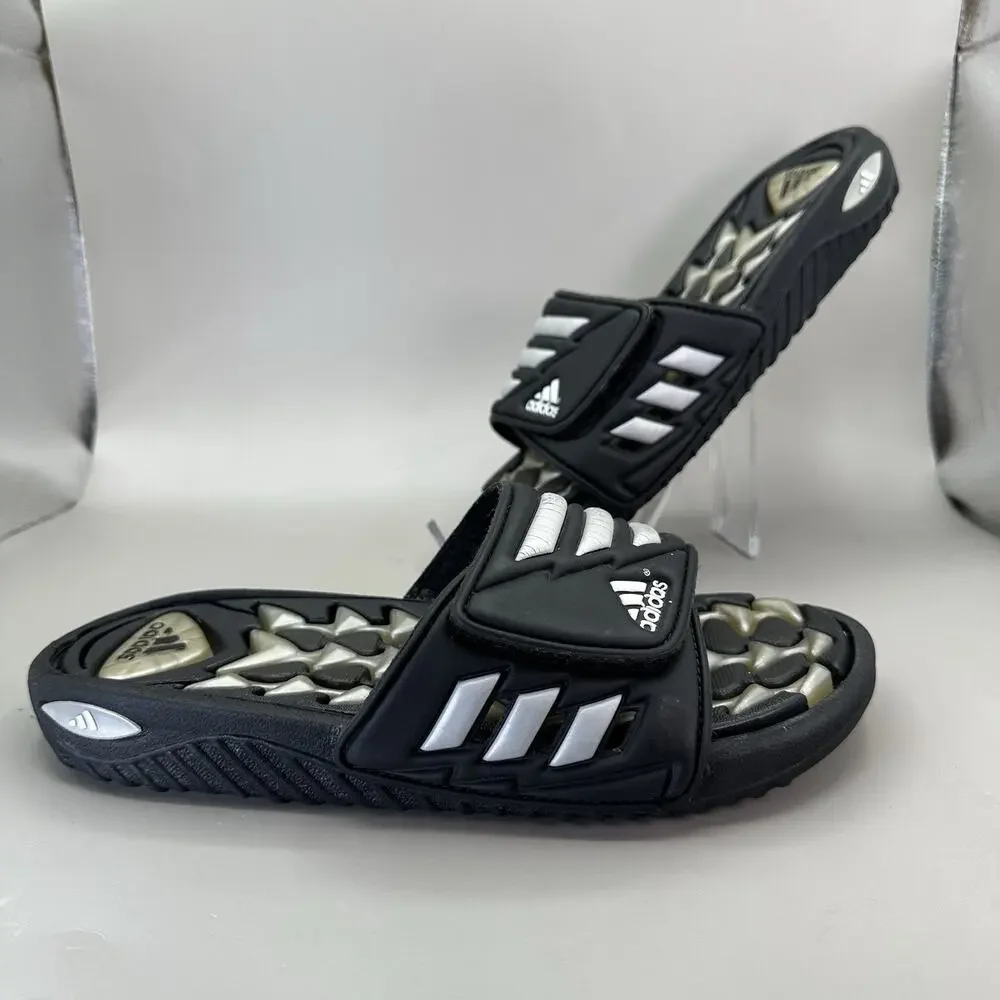 VTG 2000 Adidas Cushion Gel Air Slides Y2k Mens Size 7 US Black Silver